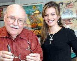 Sydney Radner Shows Houdini Cuffs to Elizabeth Dobrska Sydney Radner Shows Houdini Cuffs to Elizabeth Dobrska