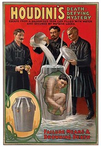 Inside Magic Image of  Wonderful Poster Promoting Harry Houdini's Incredible Milk Can Escape - Failure Means a Drowning Death