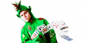 Inside Magic Image of Piff the Magic Dragon doing a One-Handed Card Spring
