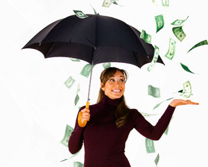 Inside Magic Image of Woman in Magic Money Rainstorm